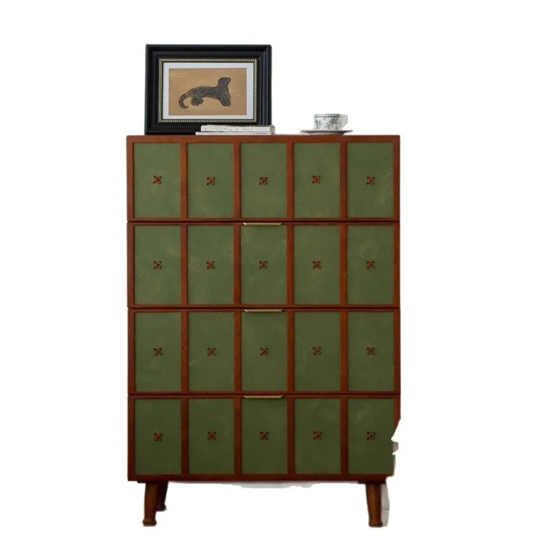 

Cherry wood retro gilt chest, solid wood bedroom locker, medieval living room art side cabinet