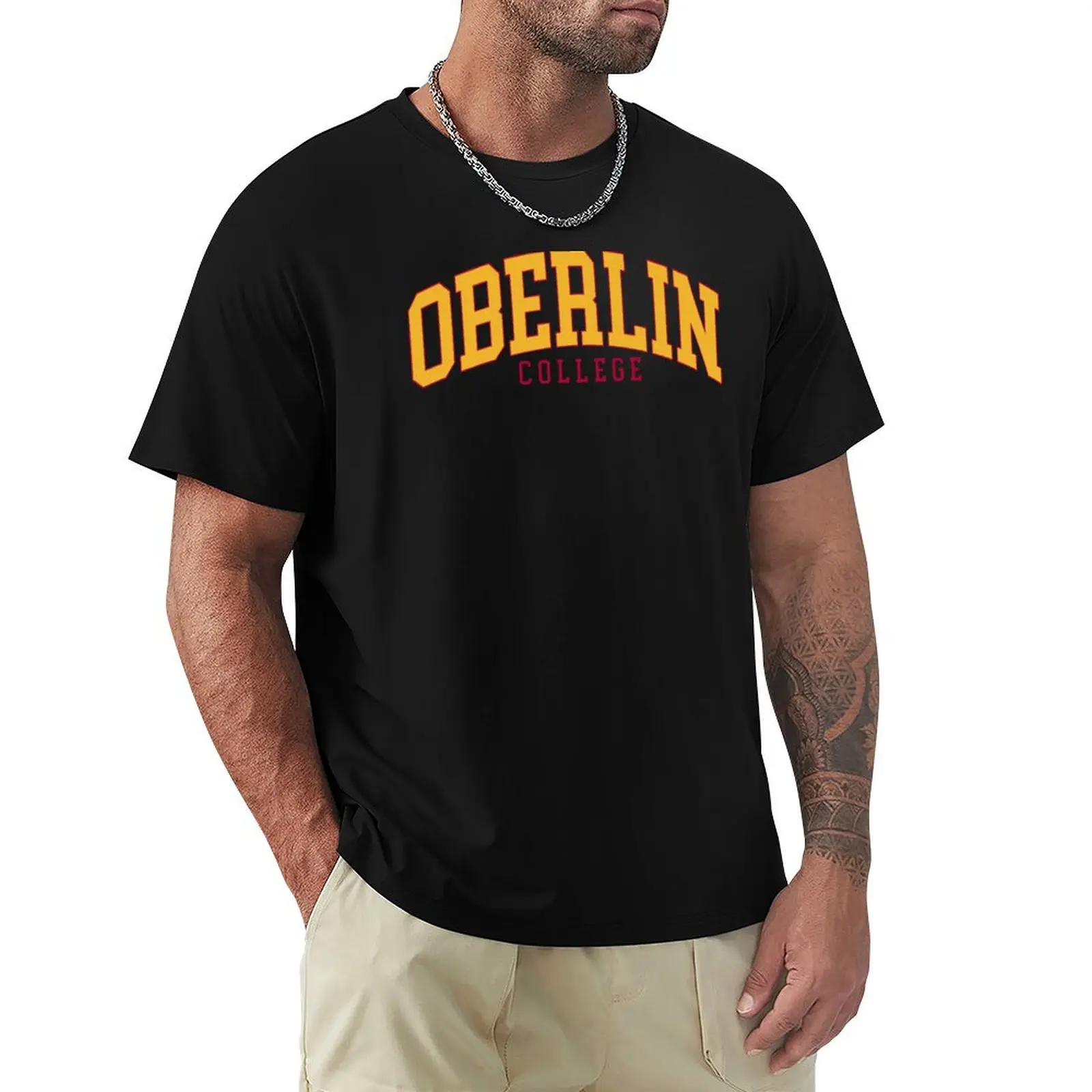 

oberlin - College Font Curved T-Shirt Daily Casual Short Sleeve Tee Shirt