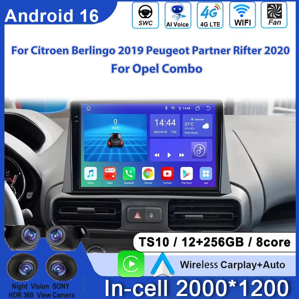 Car Radio For Citroen Berlingo 2019 Peugeot Partner Rifter 2020 For Opel Combo Radio GPS Multimedia AndroidVideo Player 2Di