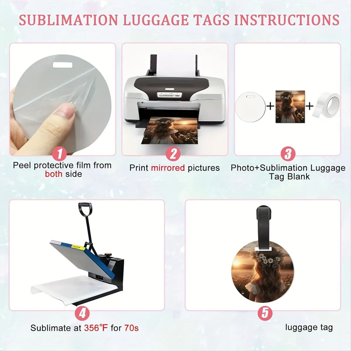 REST Sublimation Luggage Tag Blanks Double Sided, Sublimation Bag Tags with Strap for DIY Craft Gifts Travel Sports Bags