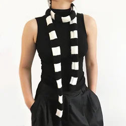 Y2K Punk Harajuku Style Black and White Striped Scarf Street Concave Knitted Slim Narrow Ribbon