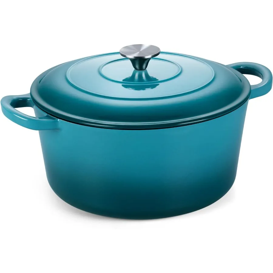 

5QT Эмалированная чугунная круглая голландская духовка с крышкой для выпечки хлеба и медленного приготовления Прочный дизайн темно-голубого цвета Идеально подходит