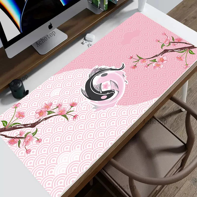 Imagem -05 - Mousepad de Jogo Preto e Branco Tapete Grande Almofadas de Mesa Sakura Antiderrapantes Tapetes Grandes do Teclado Escritório Peixe Xxl