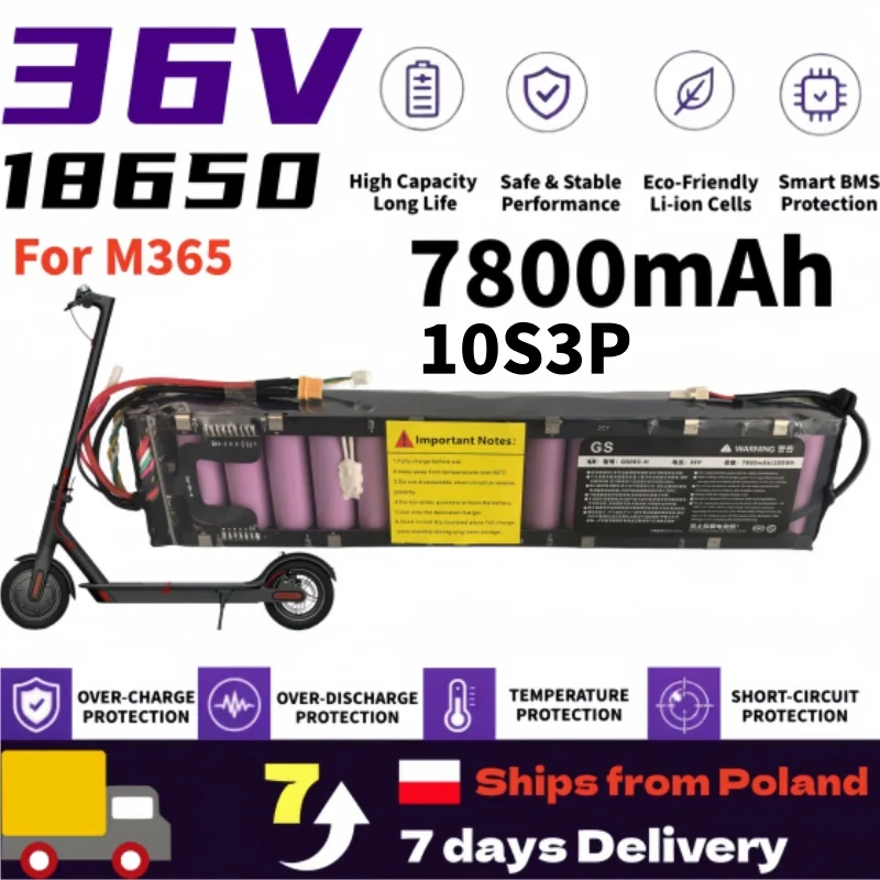 Pacco batterie agli ioni di litio ad alte prestazioni 10S3P 36V 7800mAh per monopattino elettrico Xiaomi M365 Pro, con sistema di gestione della batteria (BMS) integrato.