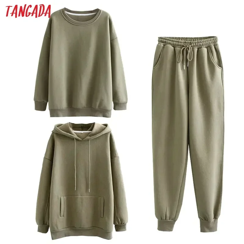 Tangada 2022 Women couple sweatshirt fleece 100% cotton amygreen oversized hood hoodies sweatshirts SD60