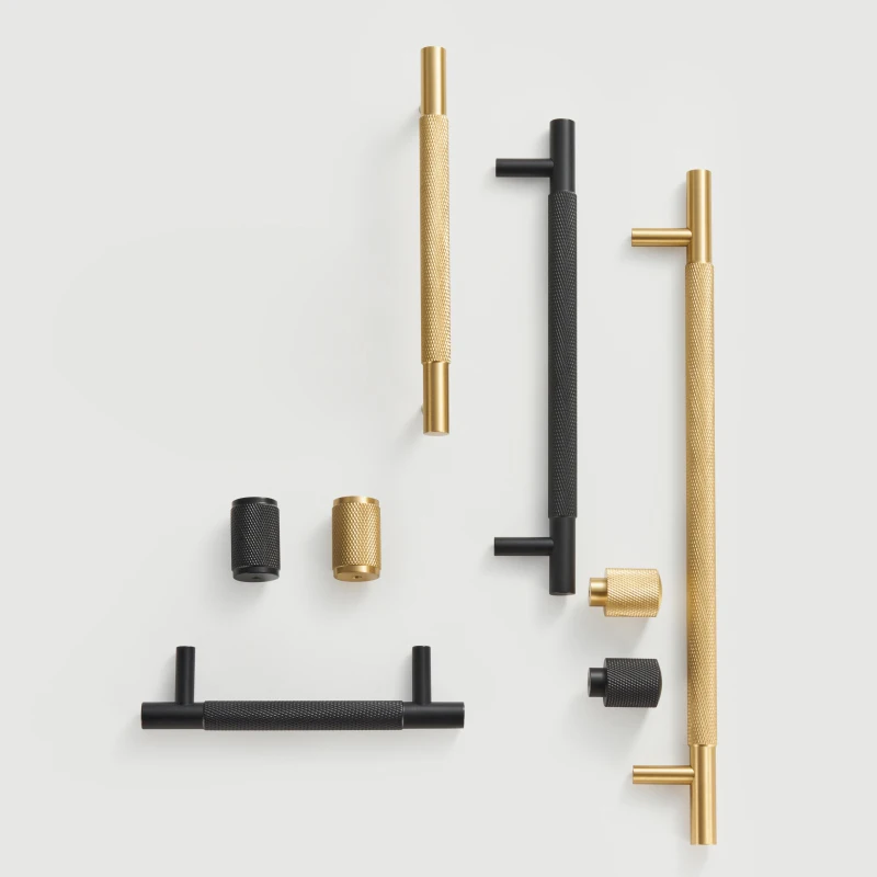 Brass  Diamond-cut Cross Knurl Pattern Gold Black Cabinet Handles Wardrobe Pull T-bar Knobs Long Available Kitchen