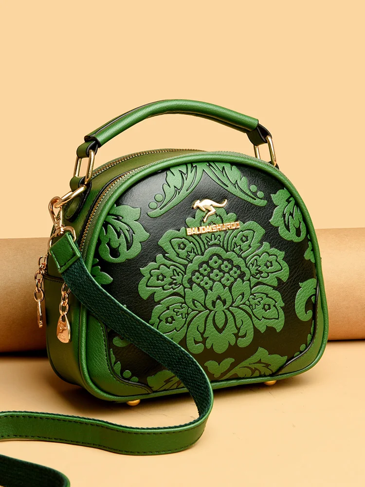Vintage, w kwiaty torebka z wzorem kobiet elegancka torba Crossbody damska torby listonoszki designerska wysokiej jakości skórzana torebka — zdjęcie 2