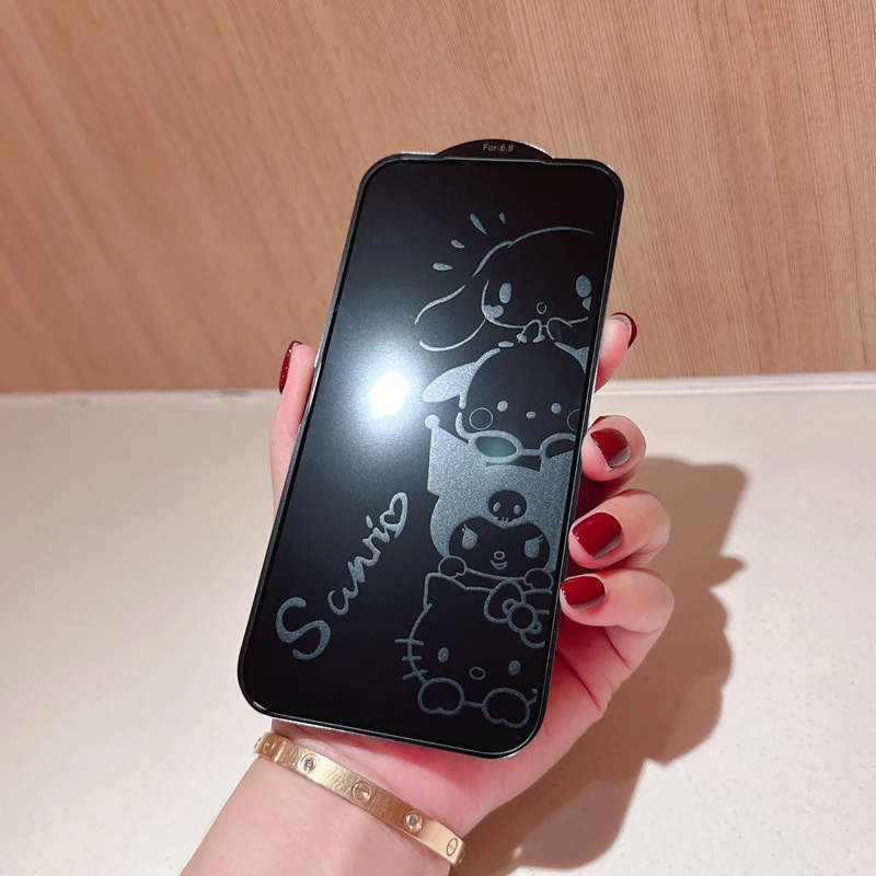 Sanrios hellokittys melodia pochacco película protetora de vidro para iphone 17 pro max 16 15 14 película protetora de tela à prova de choque
