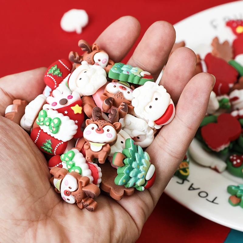 10/30Pcs Resin Kawaii Colorful Santa Trees Elk Snowman Gingerbread Man Flatback Stone Christmas Figurine Scrapbook DIY Crafts