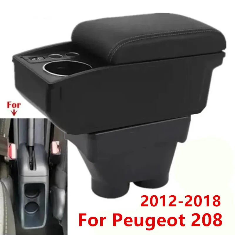 

For Peugeot 208 Armrest Box For Peugeot 208 2012-2018 Car Armrest double-layer Storage box Cup holder Retrofit Car Accessories