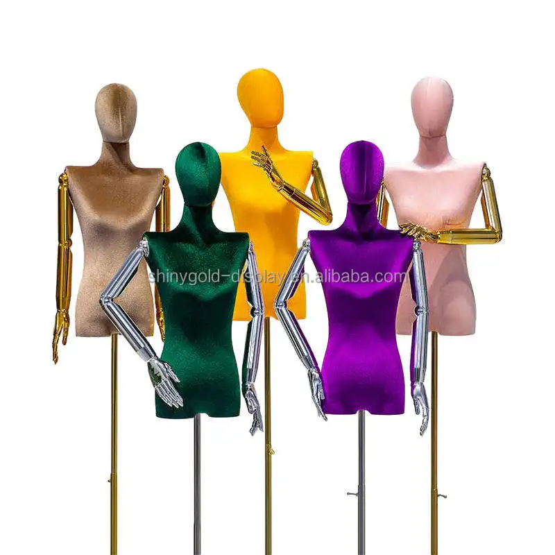 New Flat Shoulders Upper-body Velvet Half Body Boutique Clothing Mannequin Women Female Mannequin with Flexible Arm