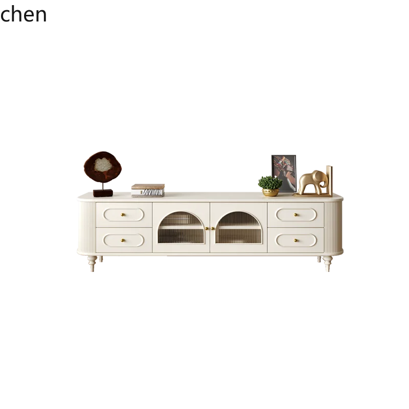 HXL Solid Wood TV Cabinet Living Room Cream Style Light Luxury High-End TV Stand
