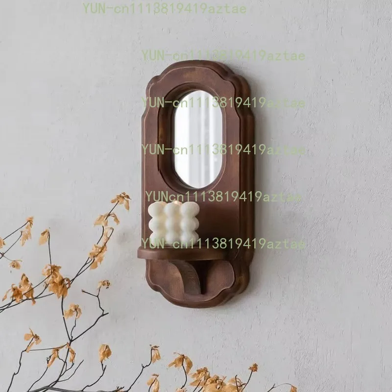 Retro solid wood wall hanging makeup mirror antique bedroom dressing mirror decorative mirror aromatherapy rack