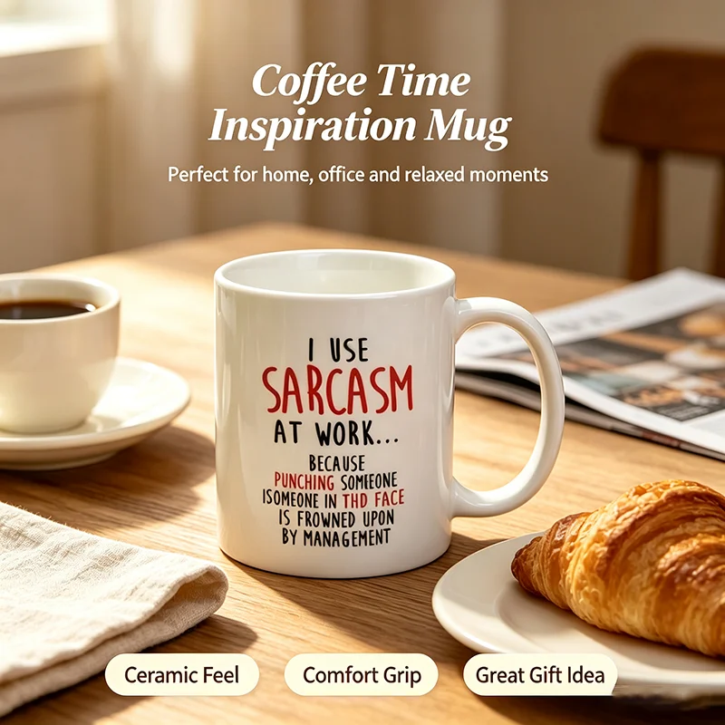 Sarcasm Themed Ceramic Coffee Mug, 11 Oz - Humorous Office Drinkware, Inspirational Sarcastic Cup for Work, Ideal Gift for Cowor