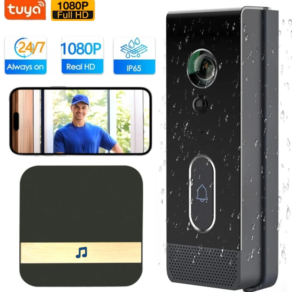 Tuya في الهواء الطلق جرس الباب اللاسلكي واي فاي 1080P للرؤية الليلية 2-way الصوت الداخلي فيديو مقاوم للماء المنزل الذكي كشف كاميرا جرس الباب #3