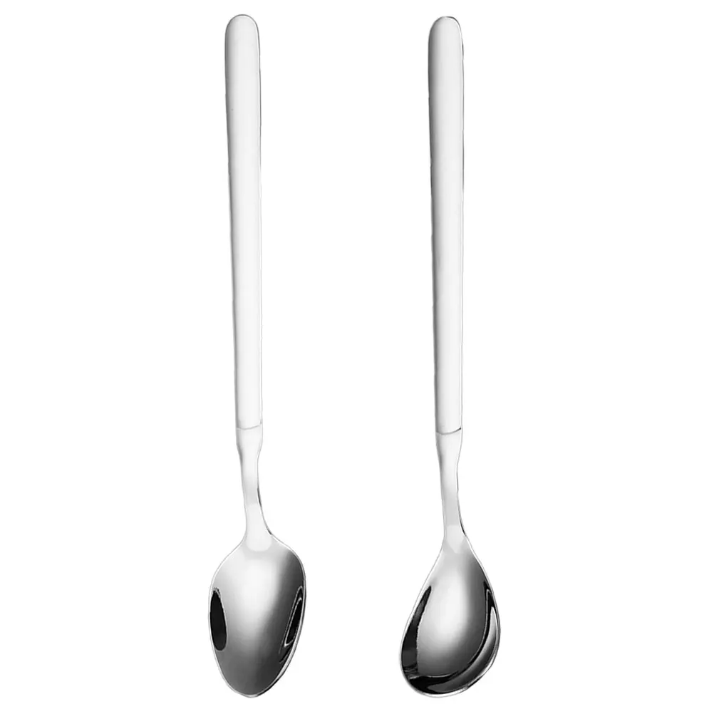 

2Pcs Stainless Steel Long H Mixing Spoon Coffee Scoop Silver Home Kitchen Dessert Cake Ice Cream PortableSpoons