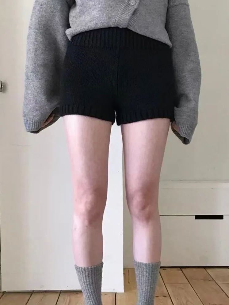 الكورية Sle عالية الخصر محبوك ort السراويل النسائية الخريف الشتاء فضفاض مستقيم الساق تصميم التخسيس تأثير بناطيل كاجوال #3