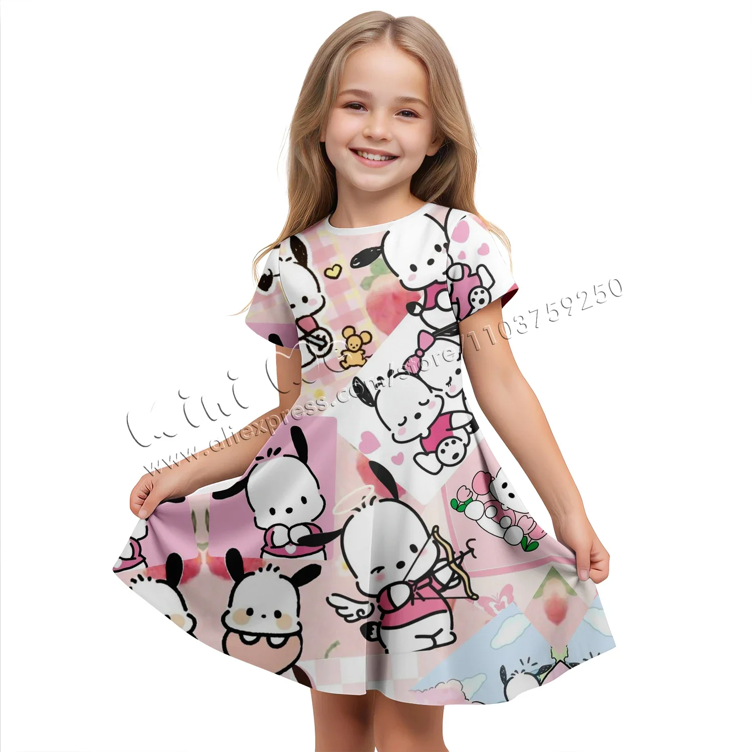 

MINISO Authorized Sequins 3d Printing Pochacco Party Dresses for Girls Clothes 2 to 14 Years Girl Kid's Dress Holiday Dress 2024