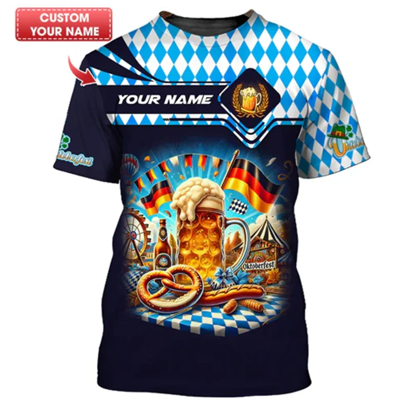 Funny Beer 3D Print T-shirt For Men Custom Name Personality Streetwear Loose T Shirts Summer Casual Fun Plaid Pattern Tee Top
