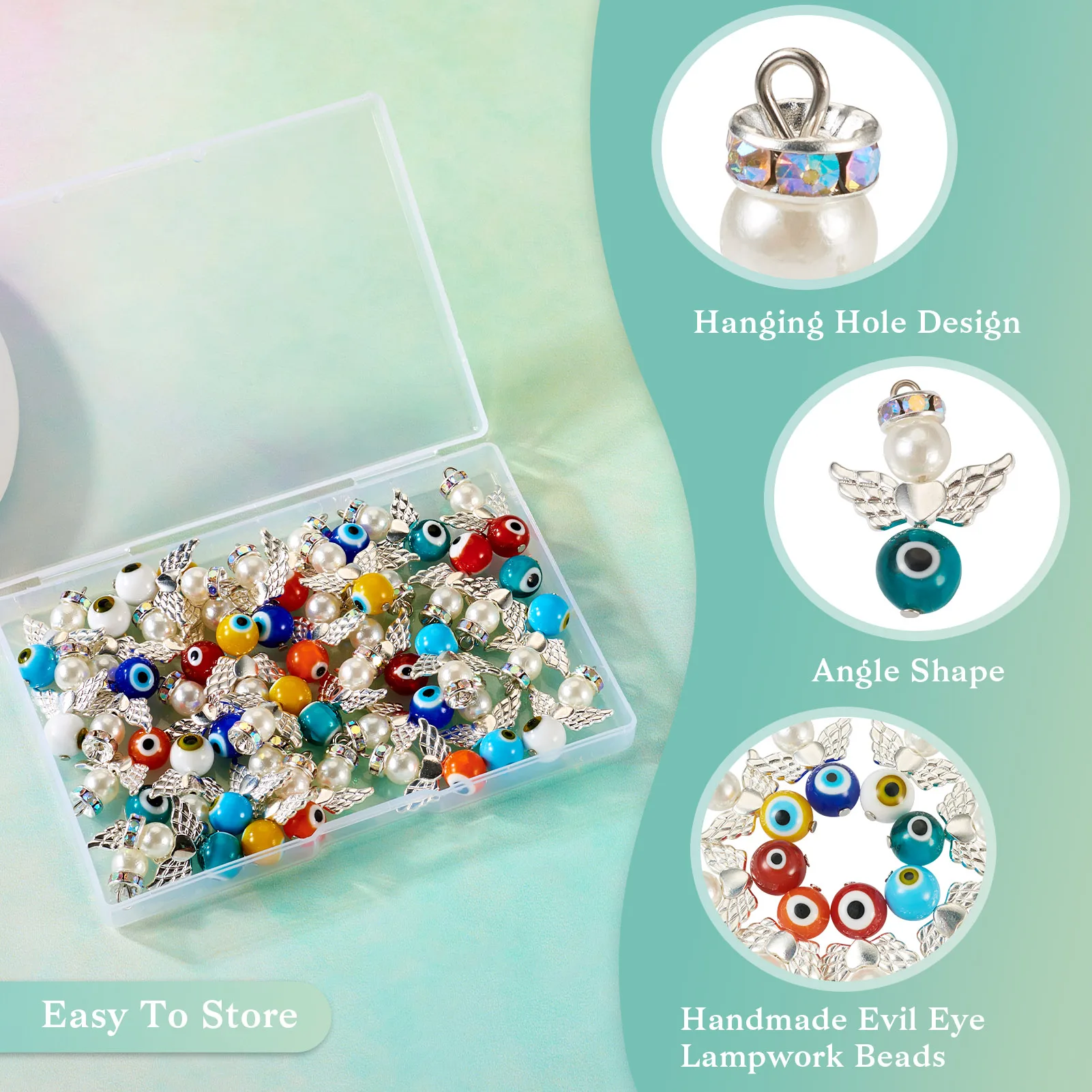 42pcs Fairy Angel Wings Charms Evil Eye Lampwork Pendants for Jewelry Making Necklace Bracelet Earrings Accessories DIY Craft