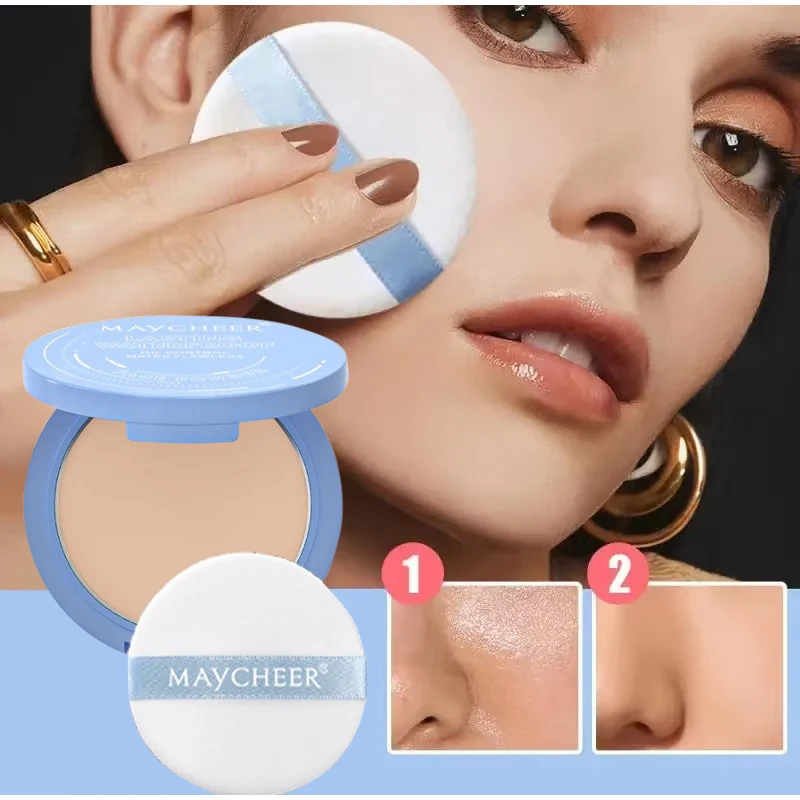 실크 소프트 프레스드 파우더 오일 컨트롤 스무스 케이크 메이크업 경량 미스트 매트 파우더 풀 커버리지 컨실러 라스트 세팅 파우더