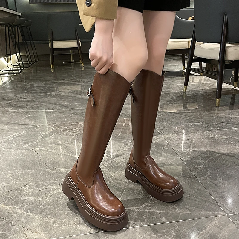 

2023 Ladies Knee Boots Classic Warm Boots Side Zipper Shoes Thick Heel Slim Boots Winter Knight Boots Women Botas De Mujer Mujer