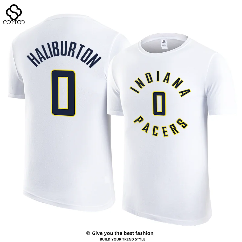 

Halliburton No. 0 Jersey Short-sleeved T-shirt Indiana City Retro Jersey Men's and Women's Basketball Training Casual Wear Tee