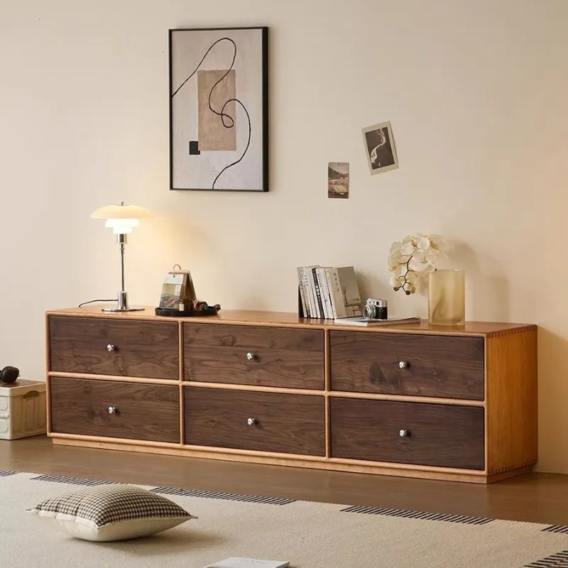 TV cabinet contrasting color side cabinet solid wood antique chest cabinet black walnut color living room locker log