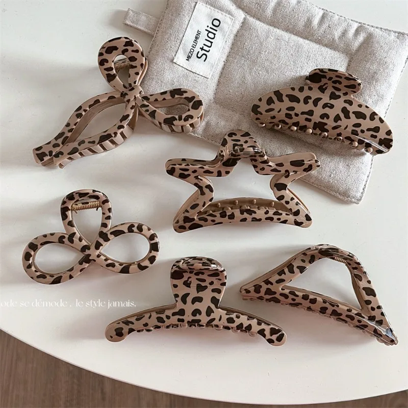 Korean fashion commuter hair grab retro leopard print large bow grab clip disc hair clip shark clip hair accessories woman