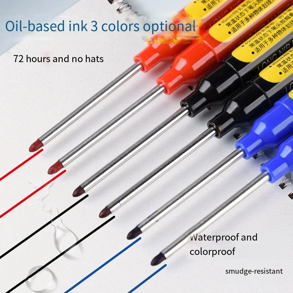 

Deep Hole Waterproof Marker Pens Long Nib Carpenter Ink for Woodworking Black Blue Red Hand Measuring Tools 45mm