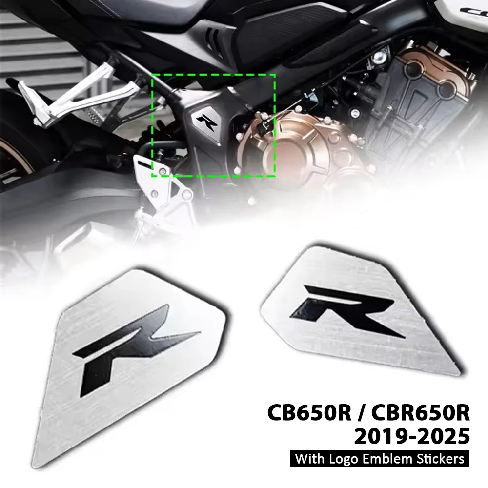 

For Honda CB650R CBR650R 2019-2025 Frame Side Cover Trim Covers Stainless Steel, With R Type R Emblem Stickers