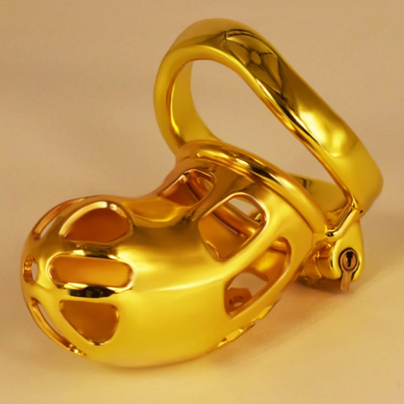 NUUN Gold-plated Plum Cock Cage Curved Penis Ring Metal Chastity Device Invisible Copper Lock Cylinder Ergonomic Penis Ring