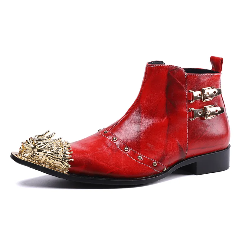 

Роскошные ботильоны из натуральной кожи с острым носком на молнии, мужские элегантные ботинки из натуральной кожи, металлические уличные черные ботинки на молнии с носком