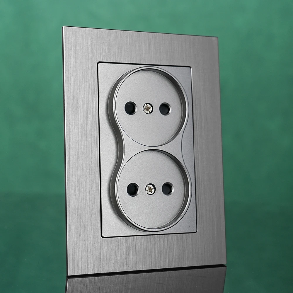 

European standard aluminum brushed panel dual Russian socket 16A wall socket black gold gray 250V