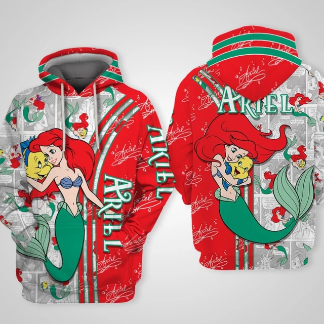 Sudadera con capucha 3d de La Sirenita Ariel para hombre y mujer ropa de calle Harajuku con cremallera de dibujos animados Sudadera con capucha