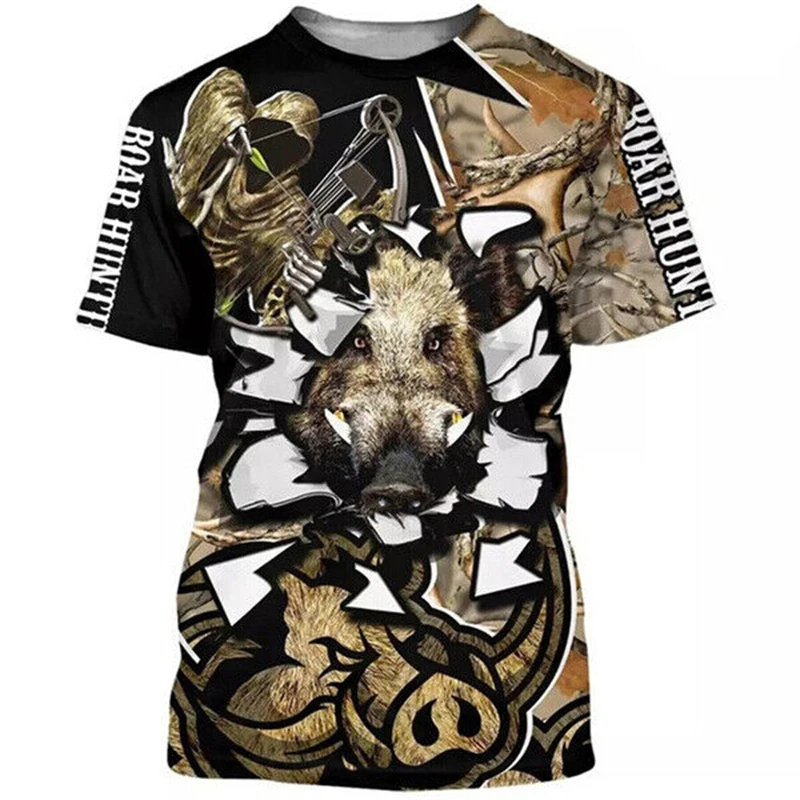 Camo Hunting Animals Wild Boar Women Men T-Shirt 3D Print Short Sleeve Tee Tops Casual O Neck Streetwear T Shirts Hombre Ropa