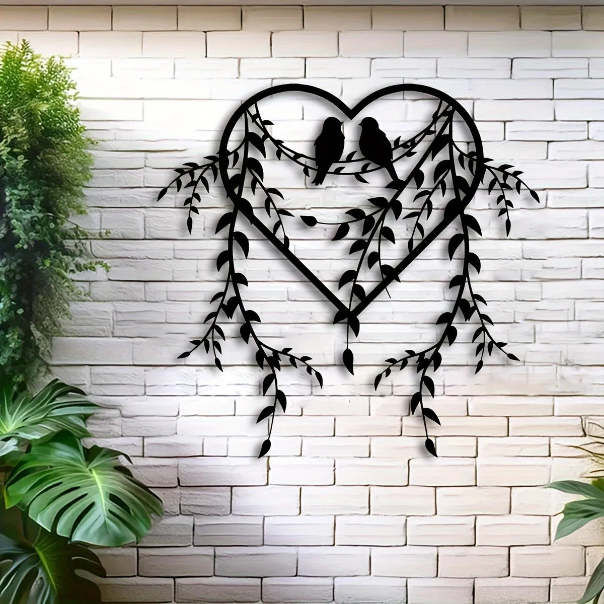 Decoración de pared de metal con silueta de pájaros enamorados en una rama, diseño de sauce en forma de corazón, regalo cariñoso para el Día de la Madre