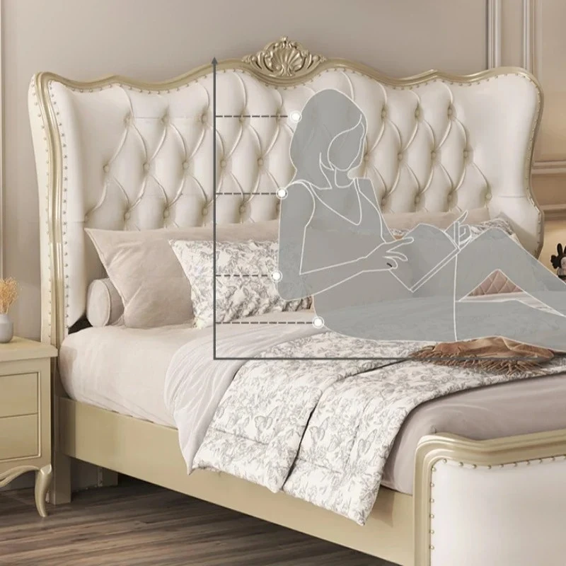 Headboard Simple Frame Double Bed Luxury Modern European Twin Queen Double Bed Nordic Unique Lit 2 Personnes Bedroom Furniture view 5