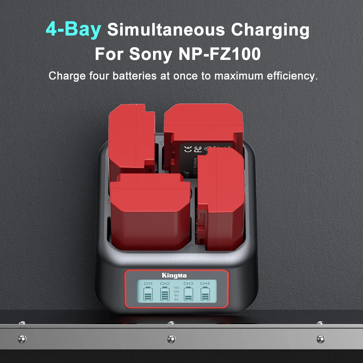 NP-FZ100 Tragbares 4-Slot-Ladegerät PD 45 W Schnellladung für Sony A6600, A6700, A7C, A7III, A7IV, A7RIII/IV, A7SII, FX3, FX30, A1, ZV-E1
