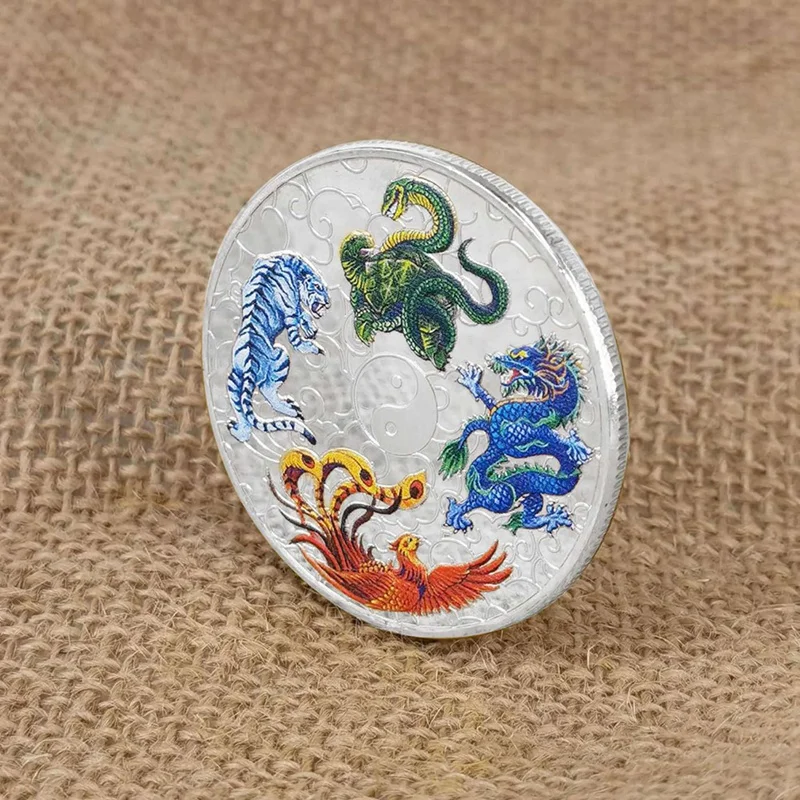 2PCS Ancient Mythical Creatures Lucky Coin Lottery Ticket Scratcher Tool Lucky Charms Challenge Coin Silver