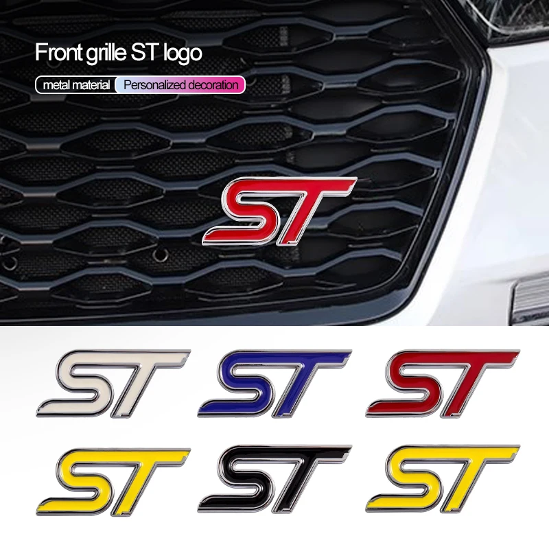 Autocollant de coffre arrière de support de calandre avant d'emblème ST en métal de voiture pour Ford ST Line Galaxy Bronco Ecosport Maverick Escape PUMA Tourneo