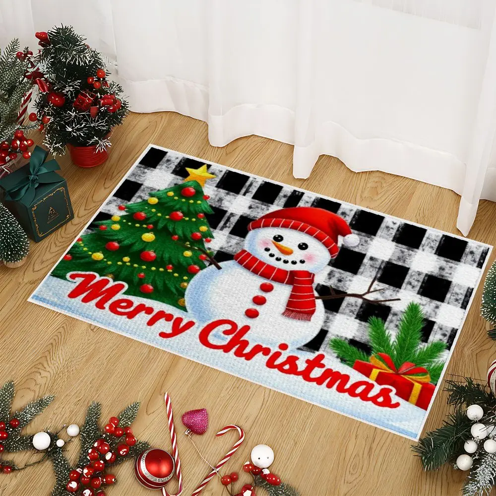 

VIKAMA 1-Piece Christmas Snowman Doormat Waterproof, Insulated, Stain-Resistant, Slip-Resistant Holiday Atmosphere Floor Mat Hom