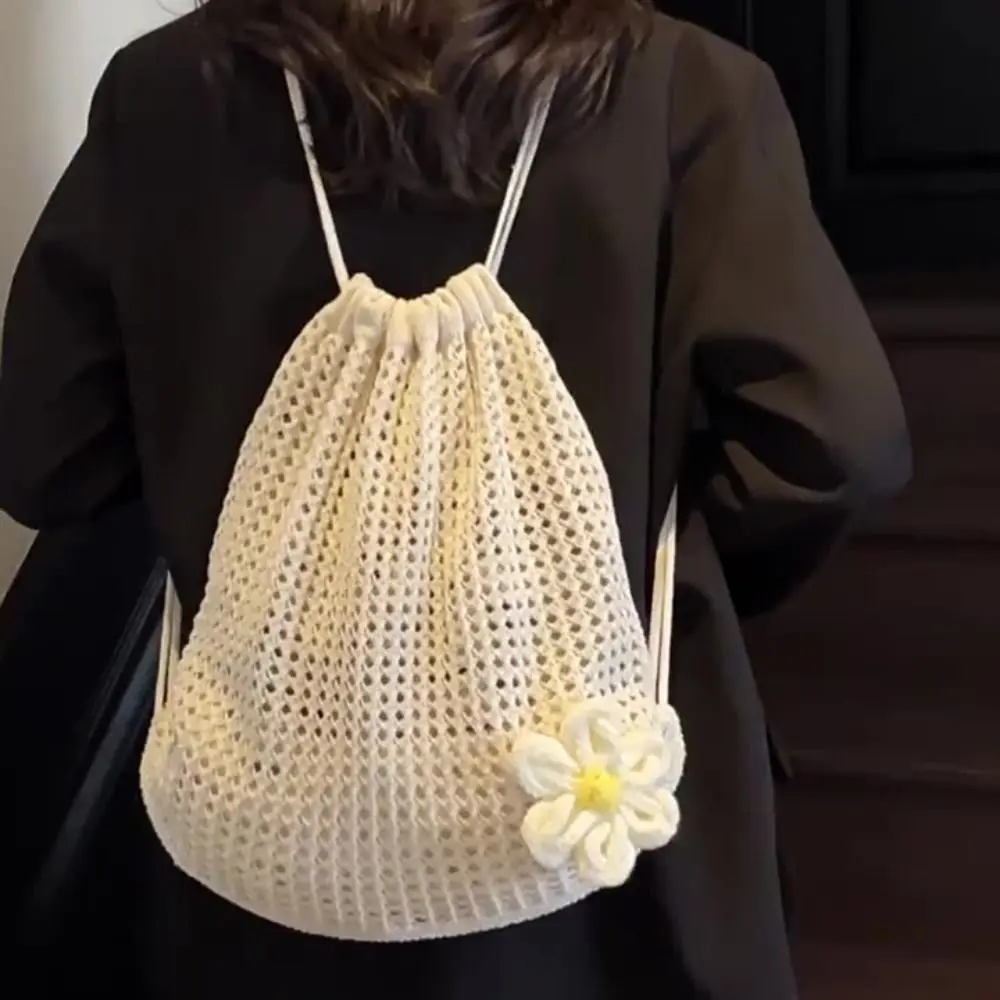 Solid Color Knitting Shoulder Bag Lazy Style Large Capacity Bohemian Crochet Backpack Versatile Hollow Out