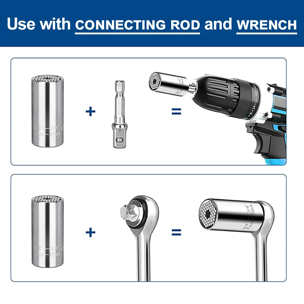 7-19mm Multifunctional Universal Socket 3-piece Set Adaptive Sleeve Torque Wrench Head Kits For Electric Drill/Wrench Hand Tools