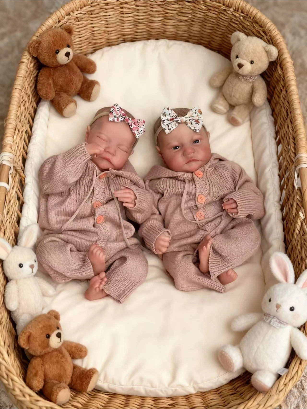 NPK 19''3D Painted Skin Visible Veins Full Body Soft Vinyl Reborn Twins Levi  Awake & Sleeping Baby Lifelike Collecitle Art Doll