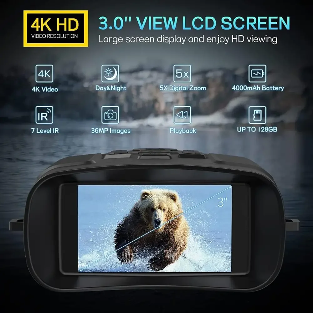 Открытый дикая природа 4K HD цифровое инфракрасное ночное видение 300 м диапазон 4000 мАч перезаряжаемый 5-кратный цифровой зум наблюдение за птицами кемпинг