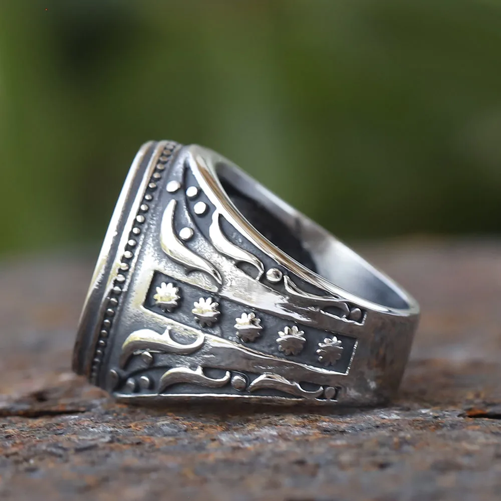 2024 New Fashion Flat Black Crystal Carved Pattern Men\'s Ring European and American Ring Jewelry