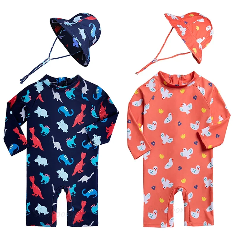 1-7Y Baby Boys Girls Kids Swimwear Fashion Swimming Bathing Surfing Swimsuit Set Tops Pants Cap 2Pcs Children Training Suit