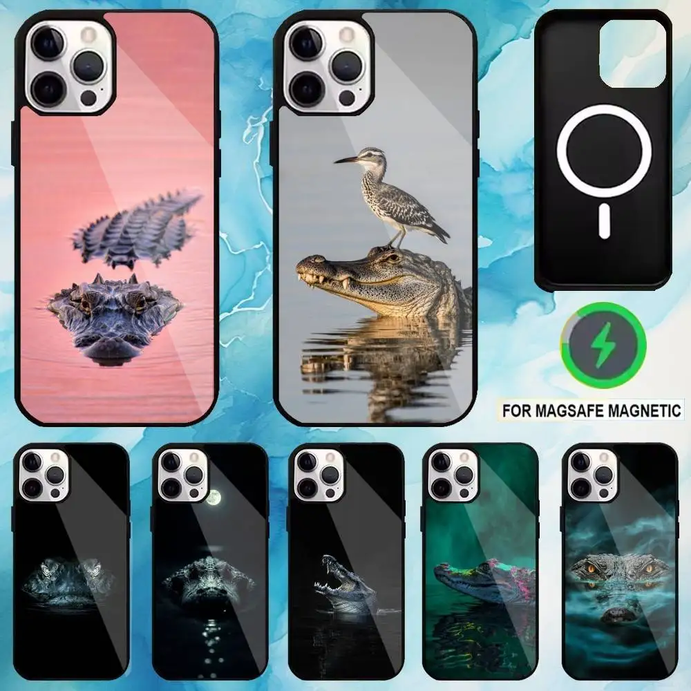 

Cold-Blooded Crocodile Phone Case For iPhone17,16,15,14,13,12,11 Plus,Pro Max Magnetic For Magsafe Wireless Charging