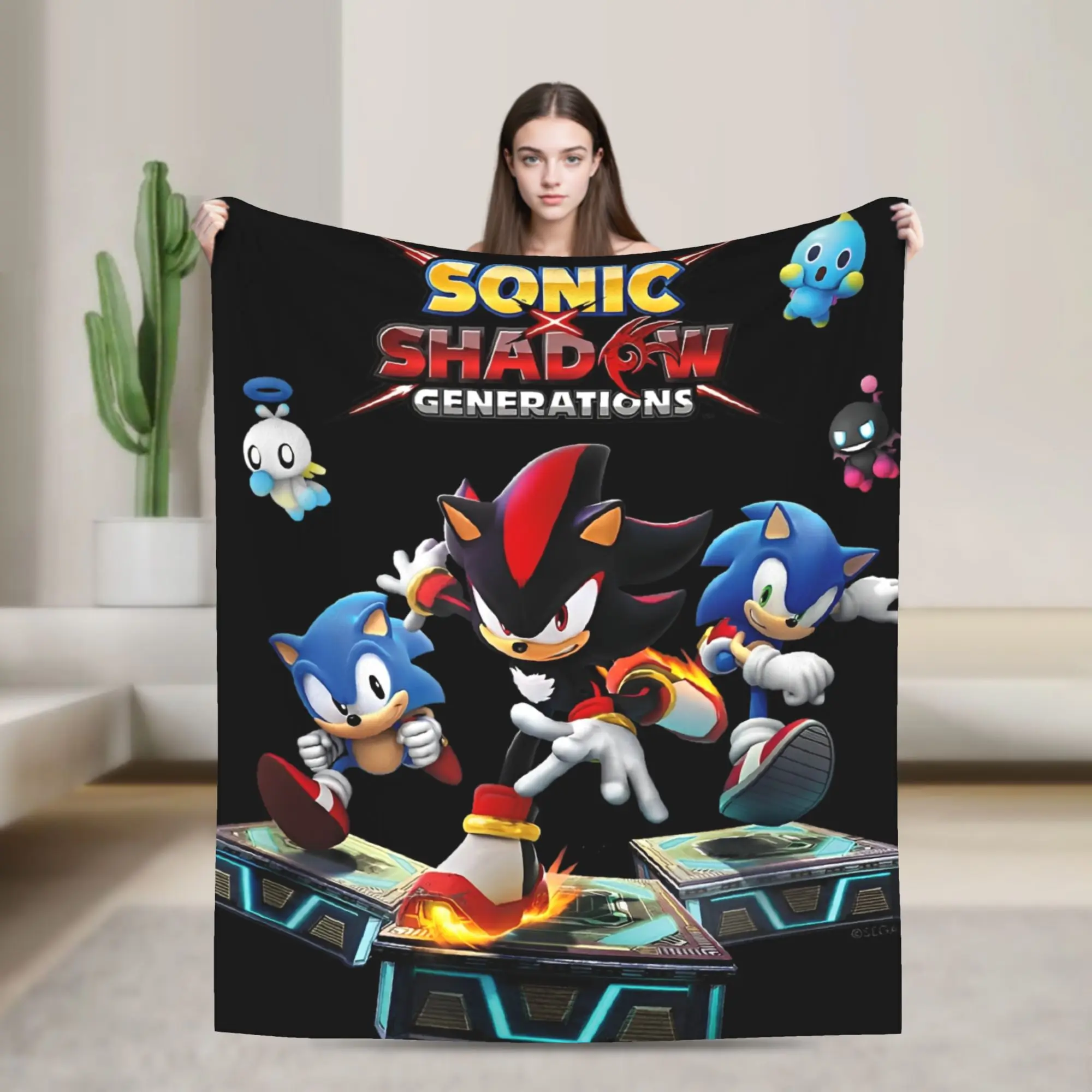 Shadow Generations Key Art Flannel Blankets Hedgehog Shadow Novelty Throw Blanket for  Sofa Bedding Lounge 125*100cm Bedspread
